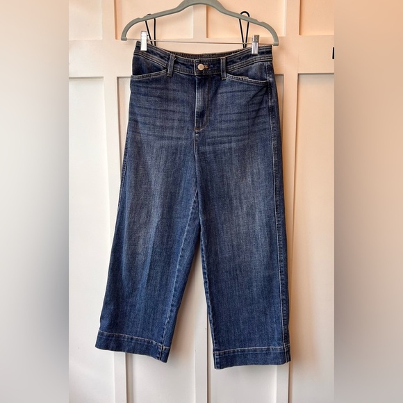 Talbots Wide Leg Crop Jeans Women's Size 4 Blue Dark Wash Denim Pant Mid Rise - Picture 1 of 10
